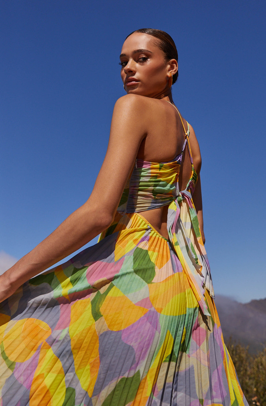 Lisa Pleated Floral Print Maxi Dress