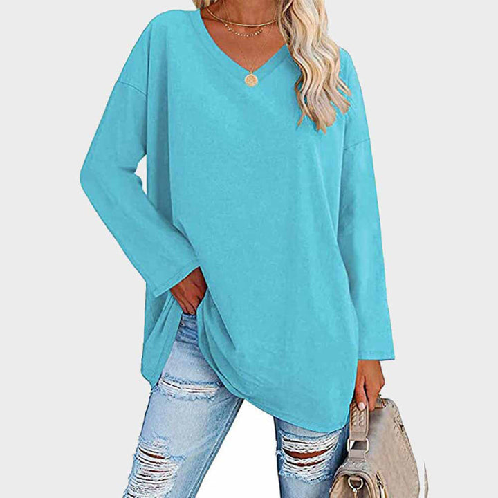 Mireva Loose V Neck Long Sleeve Top