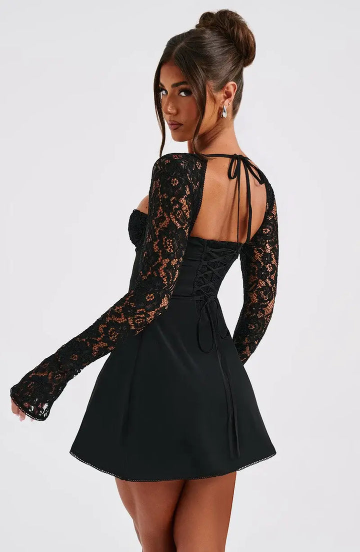 Lace Sleeve Bodycon Mini Dress with Square Neckline