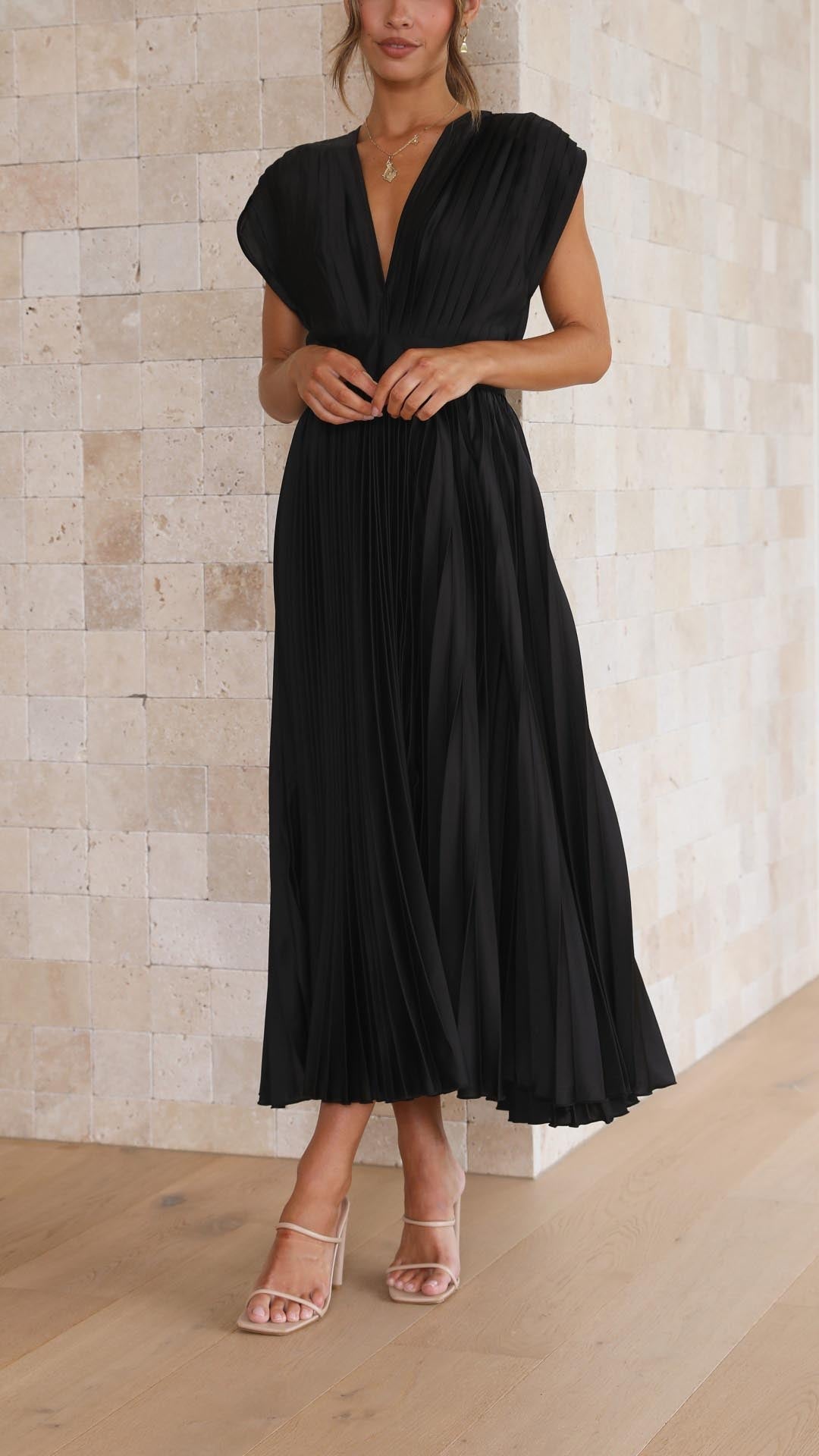 Maria Elegant Pleated Maxi Dress