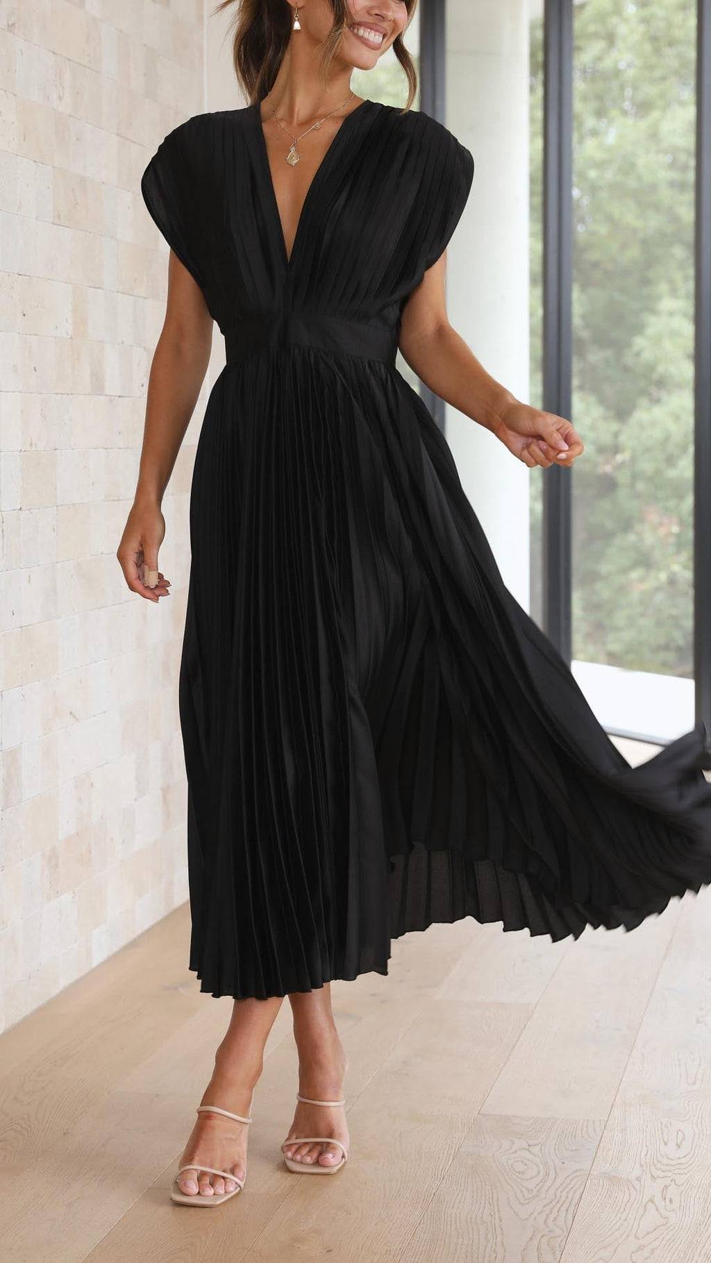 Maria Elegant Pleated Maxi Dress