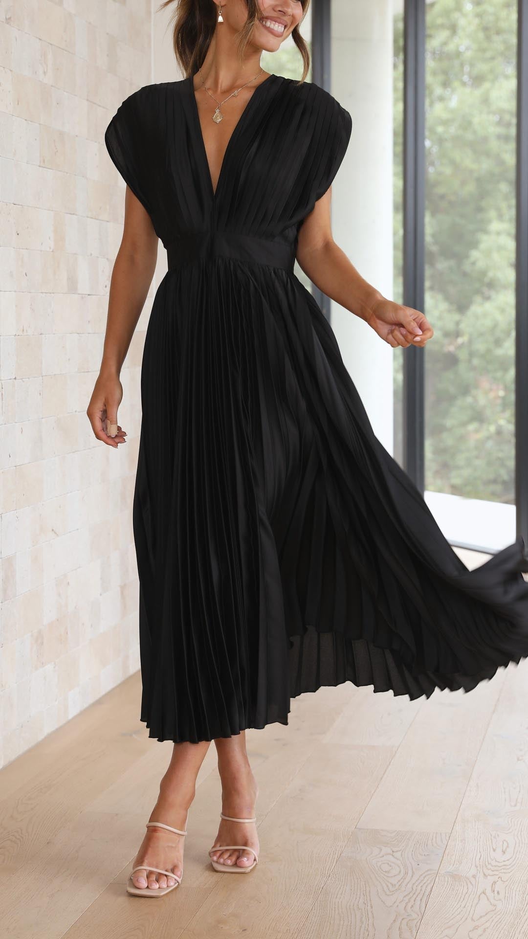 Maria Elegant Pleated Maxi Dress