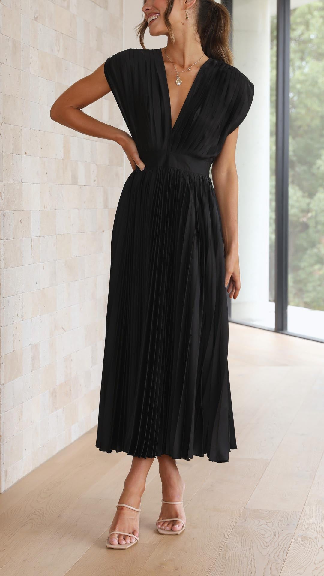 Maria Elegant Pleated Maxi Dress