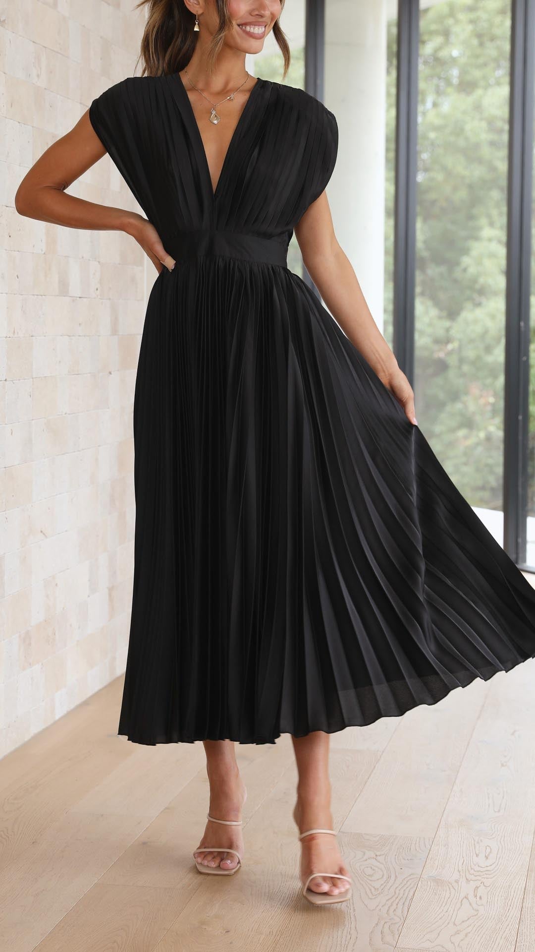 Maria Elegant Pleated Maxi Dress