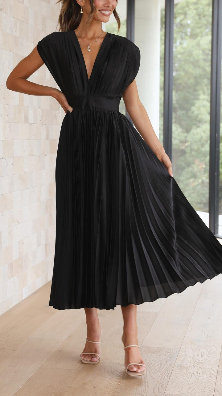 Maria Elegant Pleated Maxi Dress
