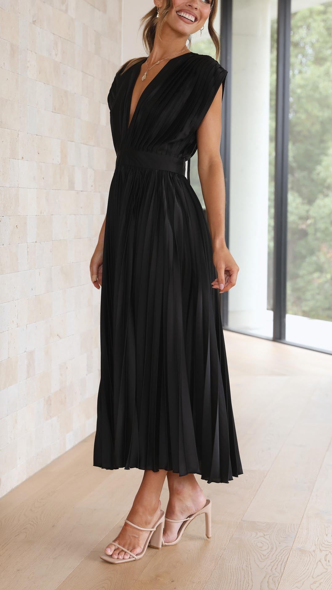Maria Elegant Pleated Maxi Dress