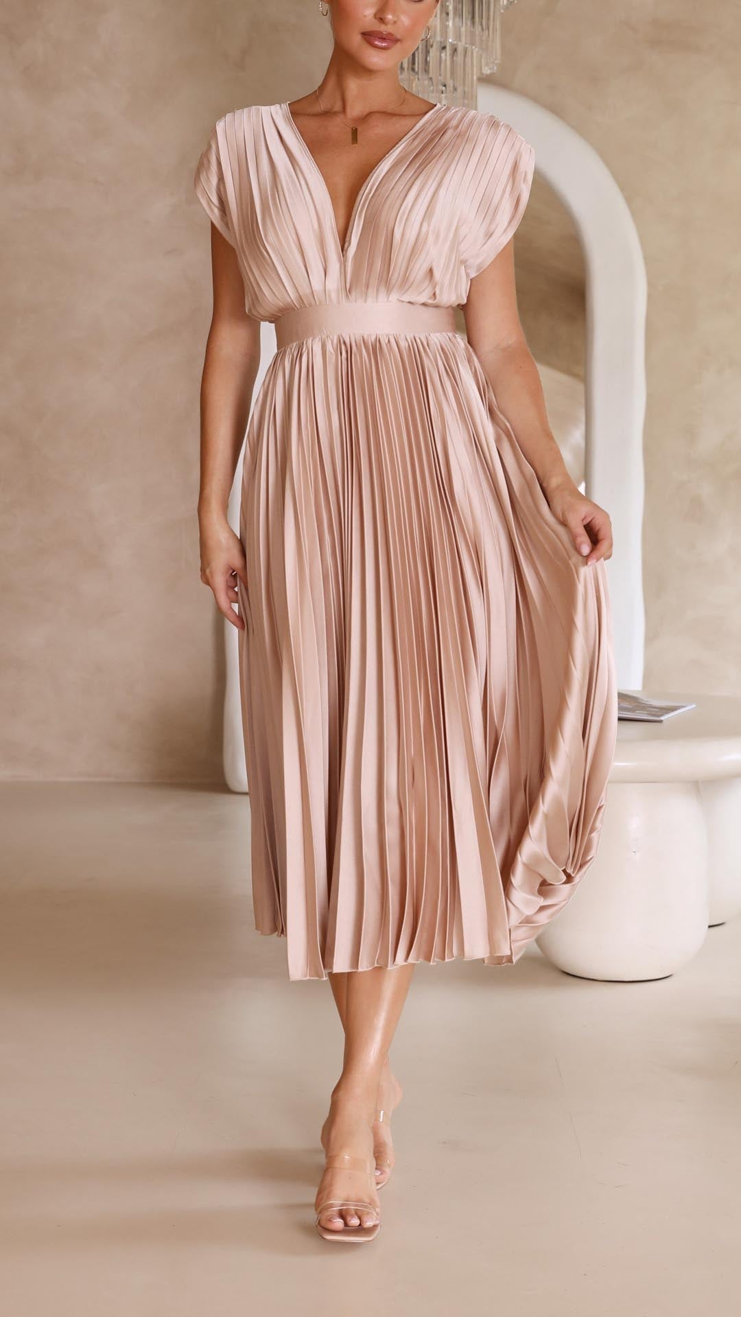 Maria Elegant Pleated Maxi Dress