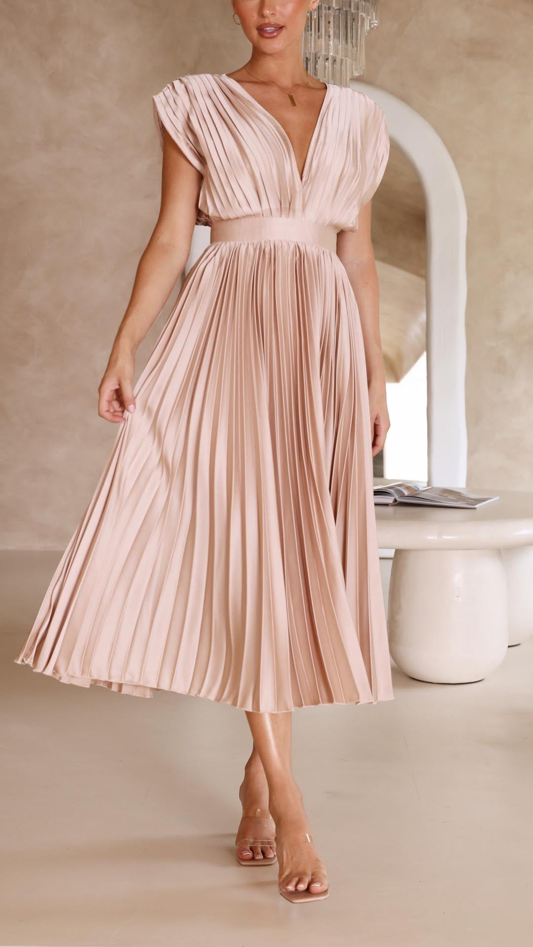 Maria Elegant Pleated Maxi Dress