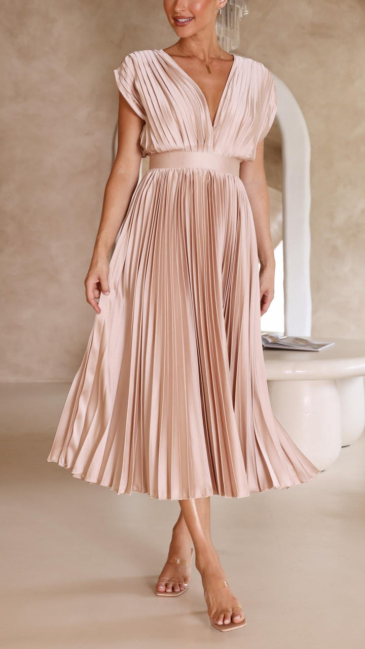 Maria Elegant Pleated Maxi Dress