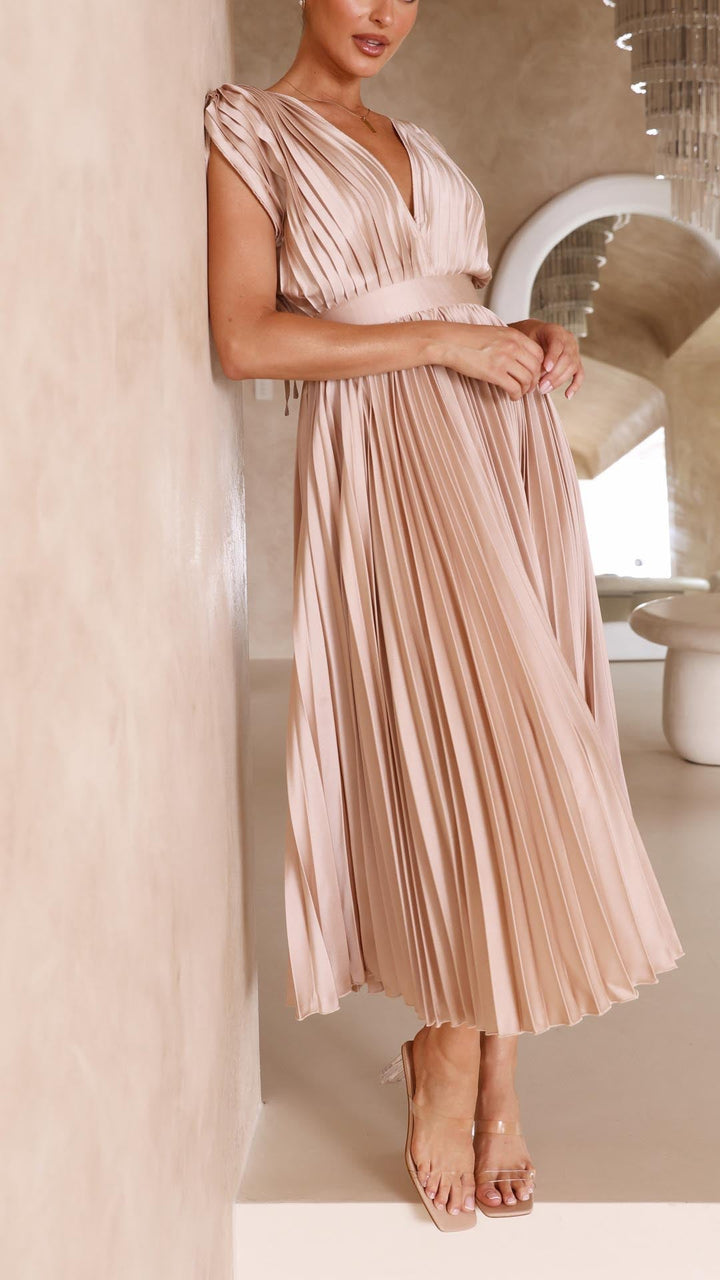 Maria Elegant Pleated Maxi Dress
