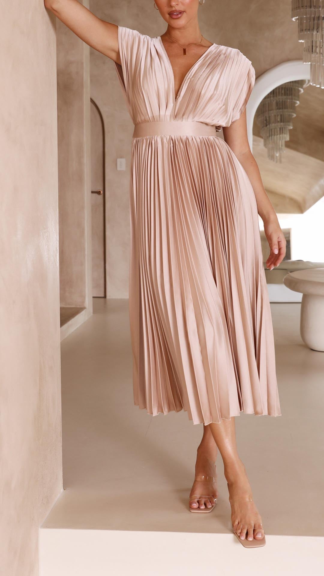Maria Elegant Pleated Maxi Dress