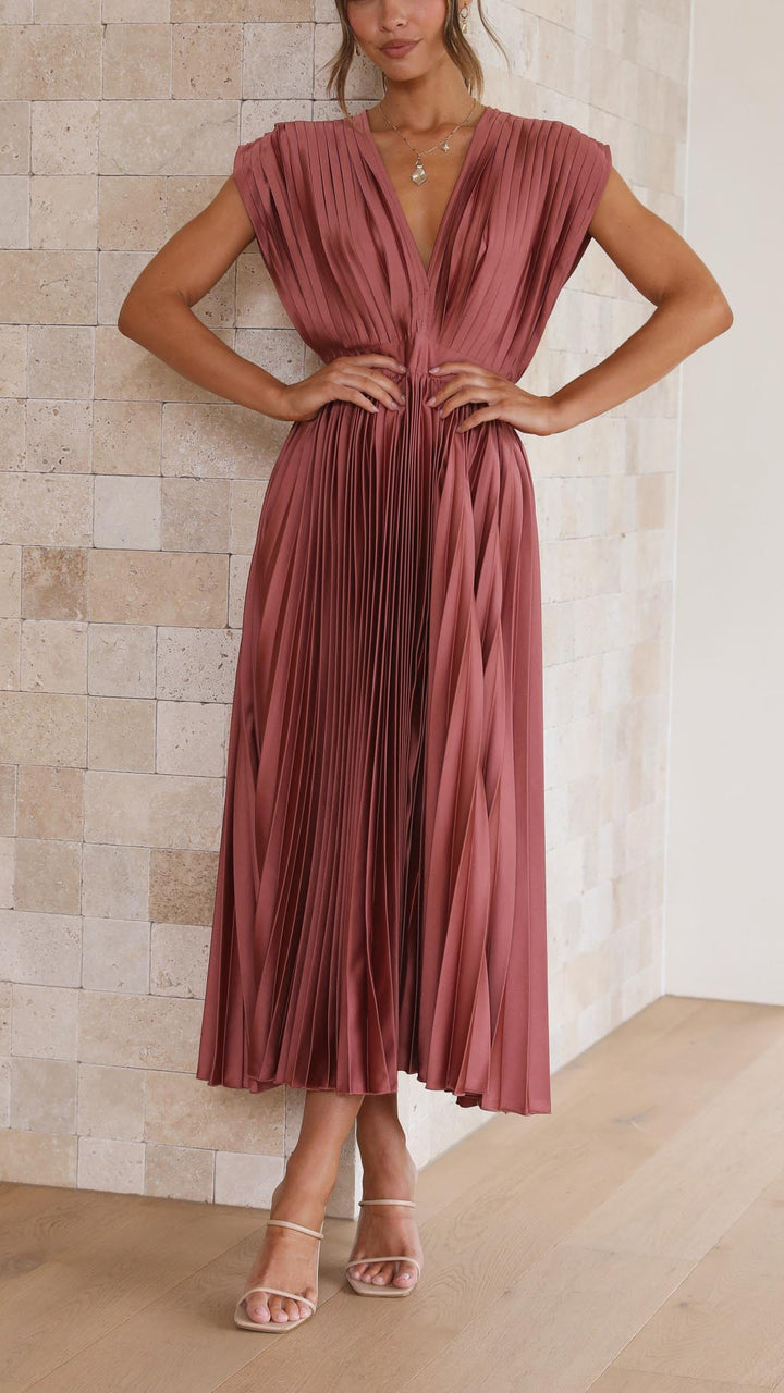 Maria Elegant Pleated Maxi Dress