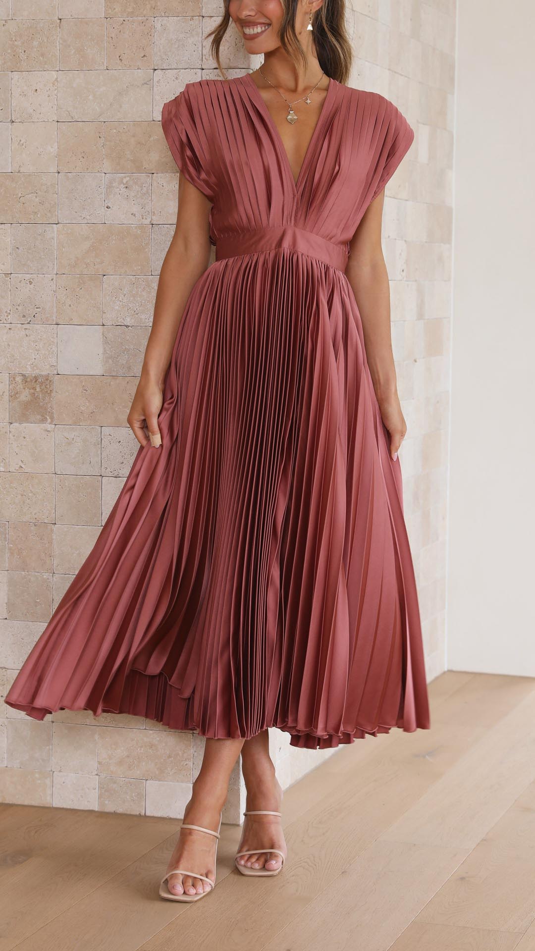 Maria Elegant Pleated Maxi Dress
