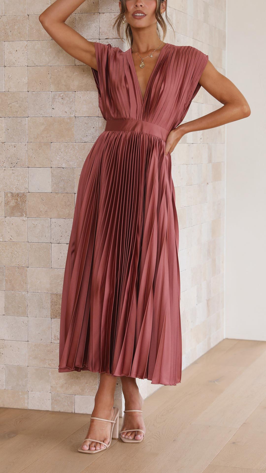 Maria Elegant Pleated Maxi Dress