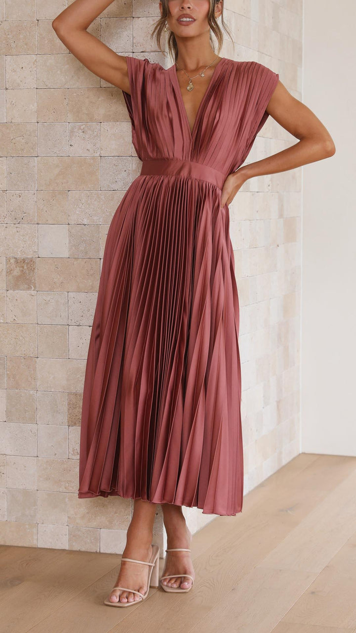 Maria Elegant Pleated Maxi Dress