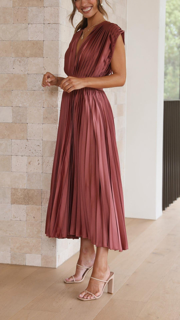 Maria Elegant Pleated Maxi Dress