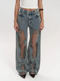 Calyx High Waist Mesh Panel Wide Leg Jeans
