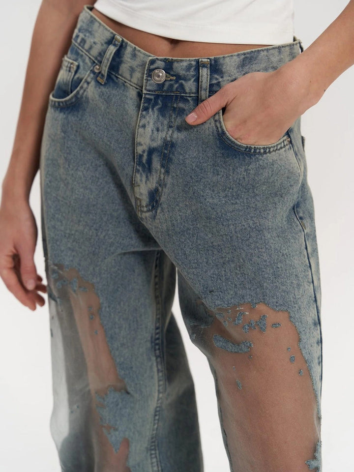 Calyx High Waist Mesh Panel Wide Leg Jeans