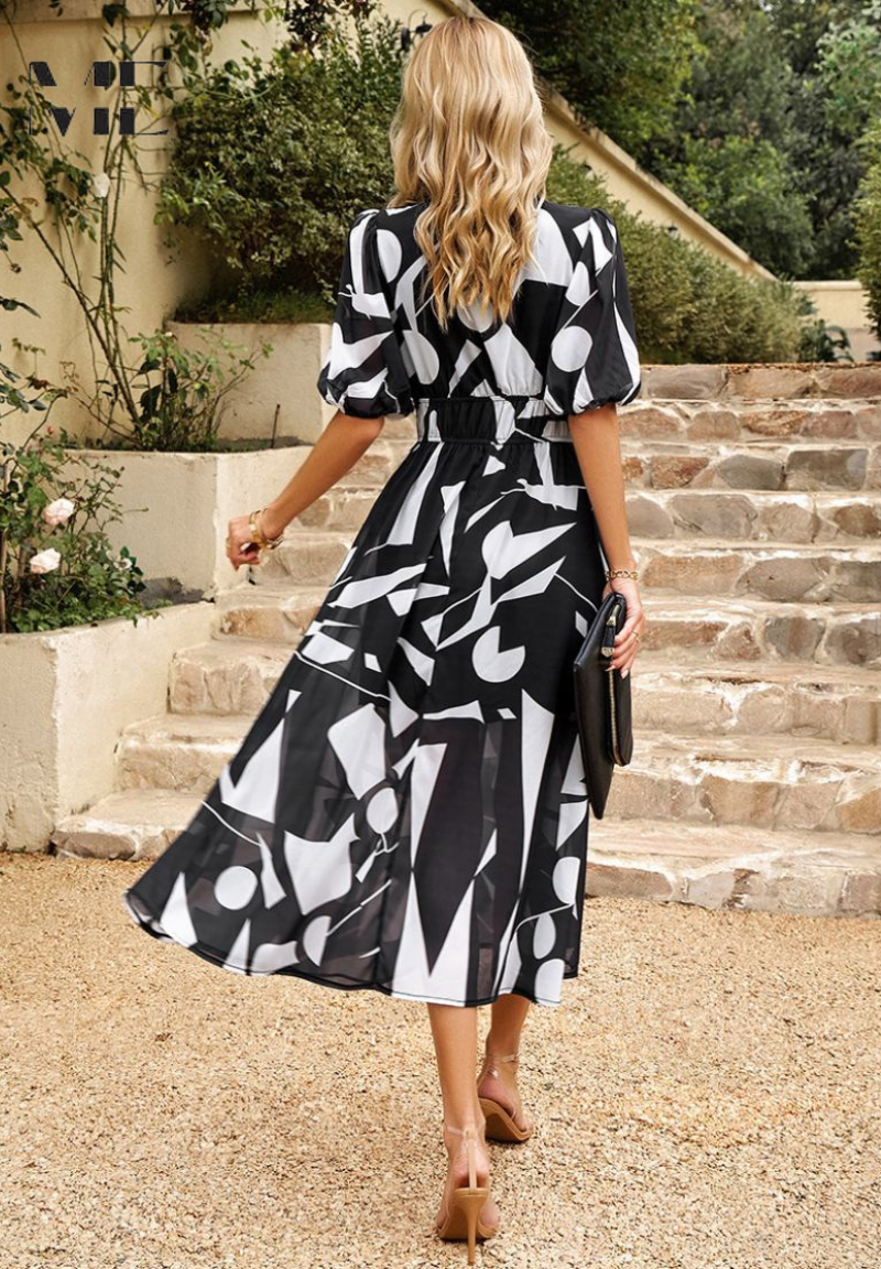 Lena Abstract Print Wickel Midi Kleid