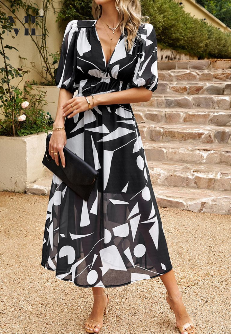 Lena Abstract Print Wickel Midi Kleid