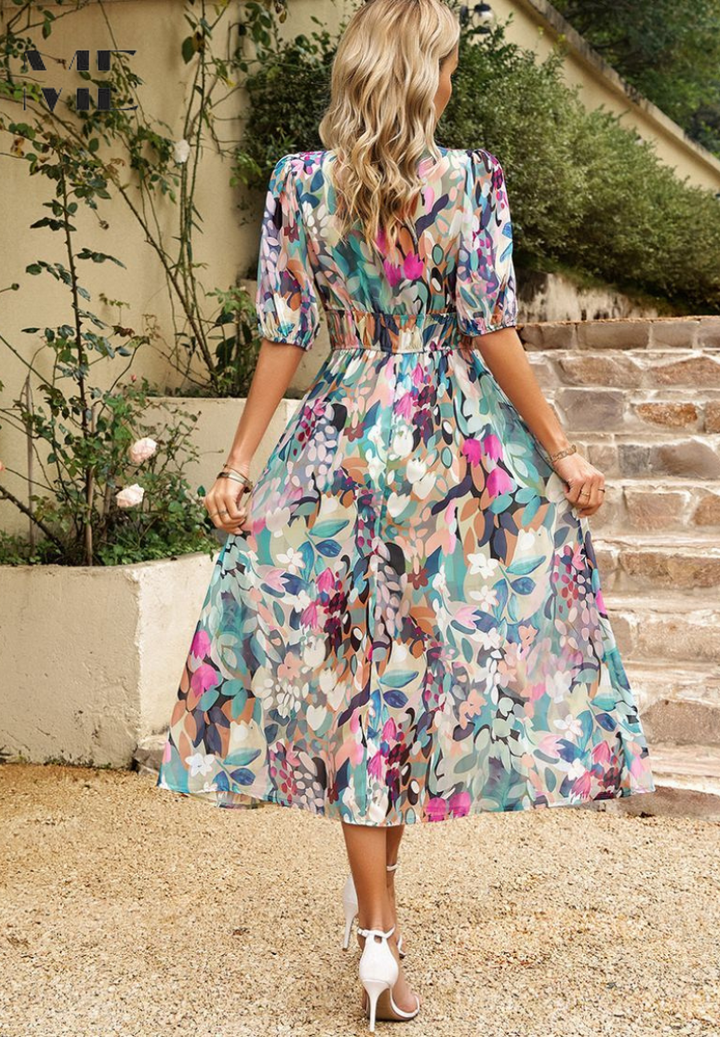 Lena Abstract Print Wickel Midi Kleid
