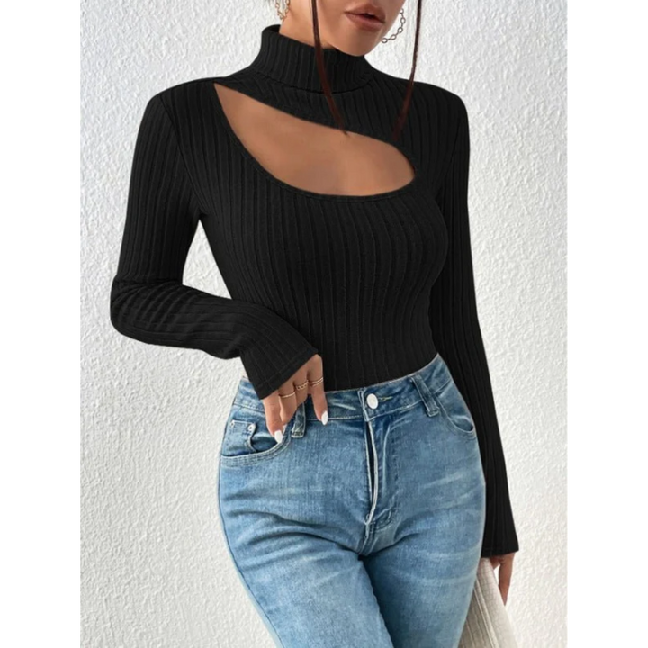 Seraphina Cut Out Rib Knit Turtleneck Top