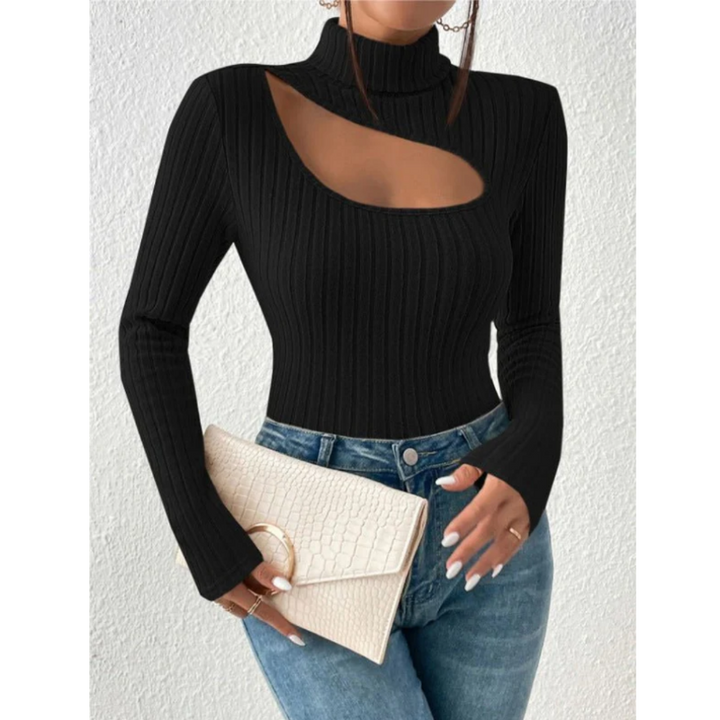 Seraphina Cut Out Rib Knit Turtleneck Top