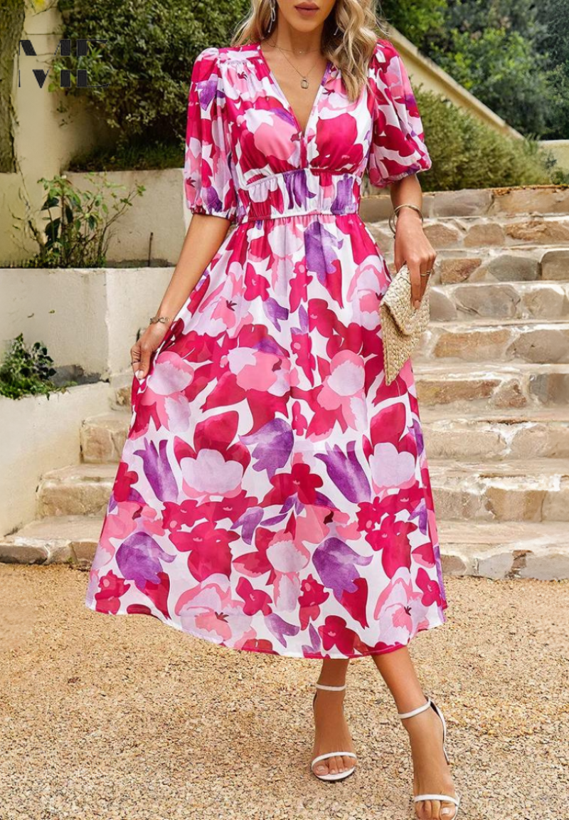 Lena Abstract Print Wickel Midi Kleid