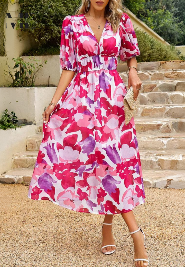 Lena Abstract Print Wickel Midi Kleid