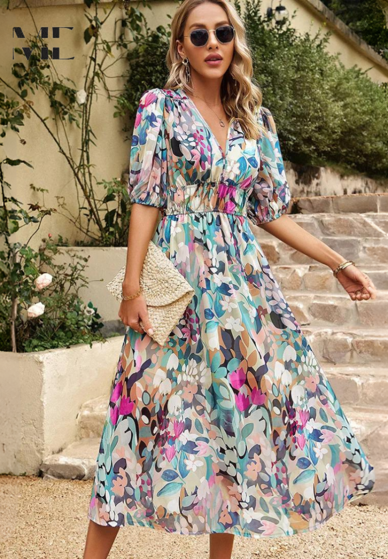 Lena Abstract Print Wickel Midi Kleid