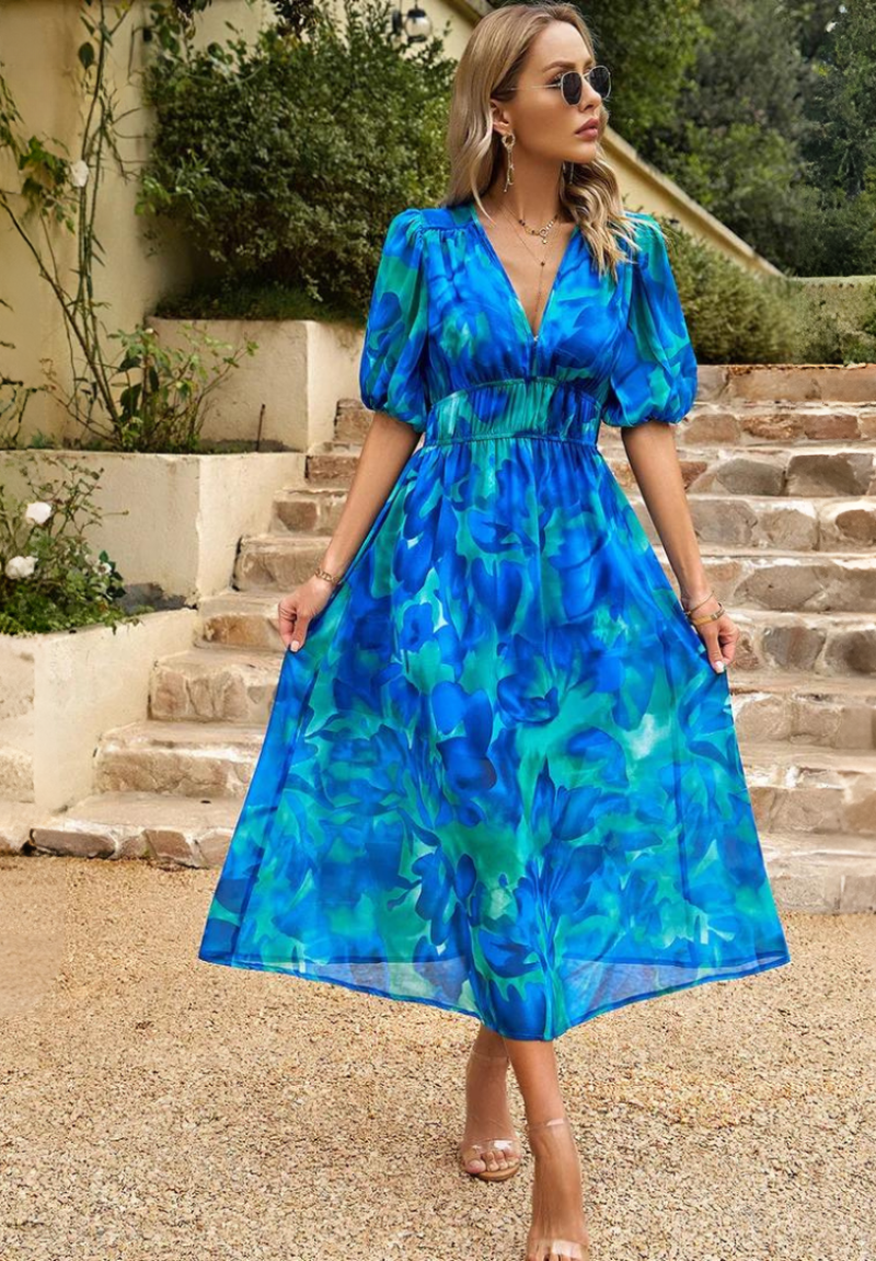 Lena Abstract Print Wickel Midi Kleid