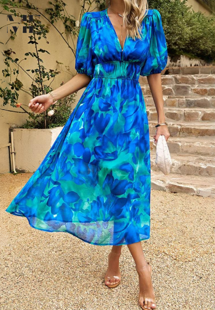 Lena Abstract Print Wickel Midi Kleid