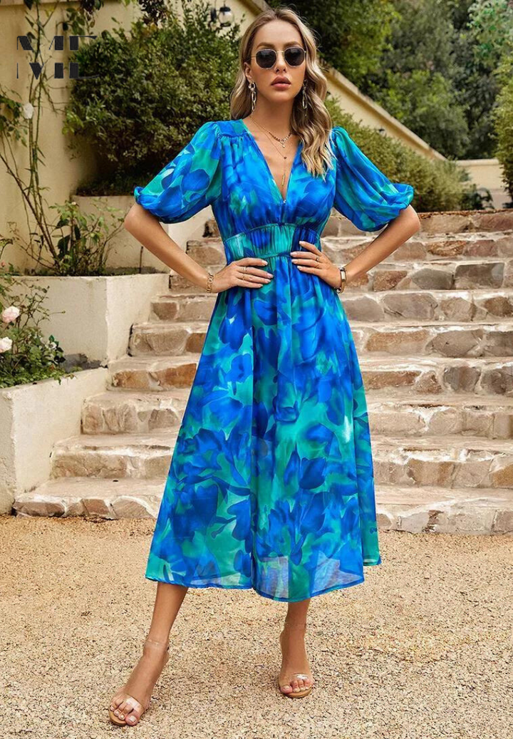 Lena Abstract Print Wickel Midi Kleid