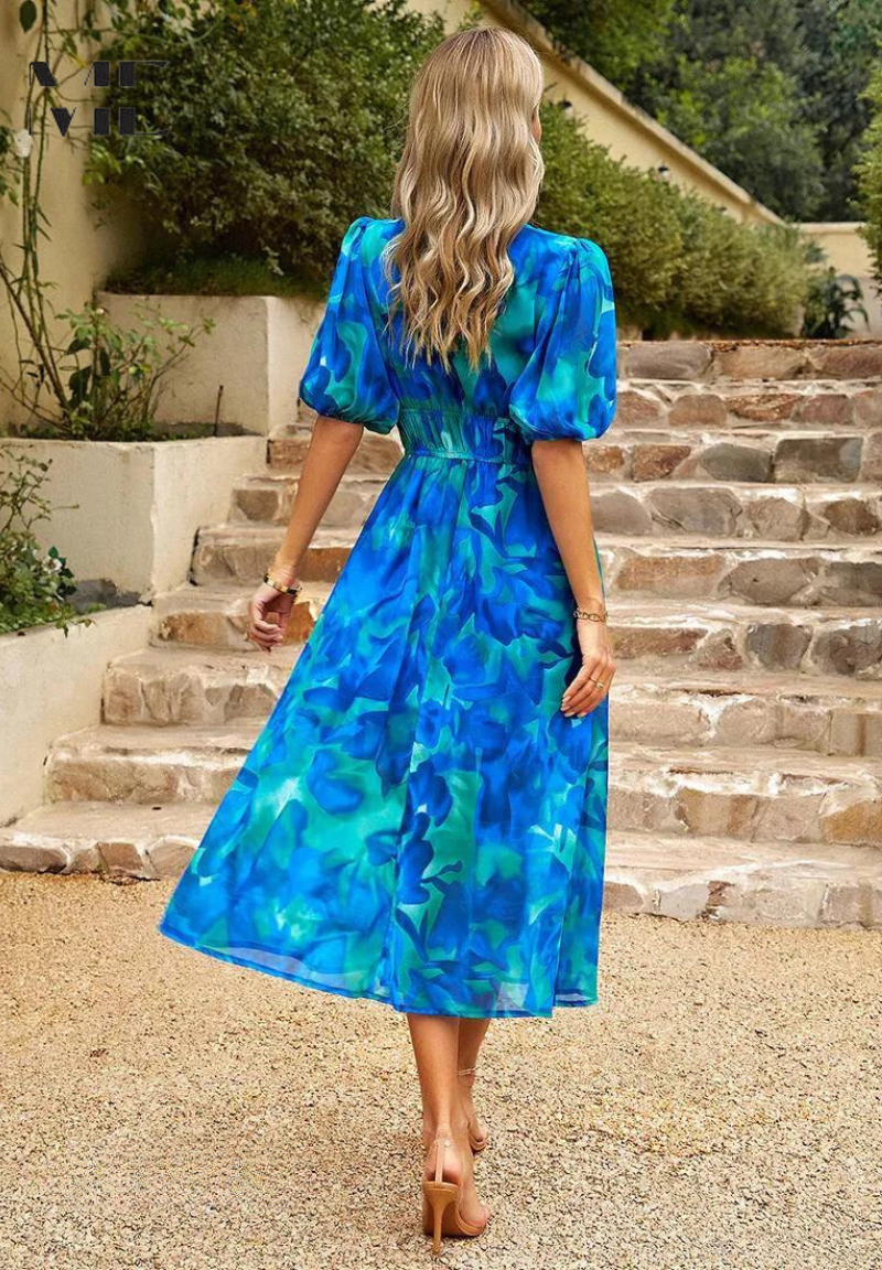 Lena Abstract Print Wickel Midi Kleid