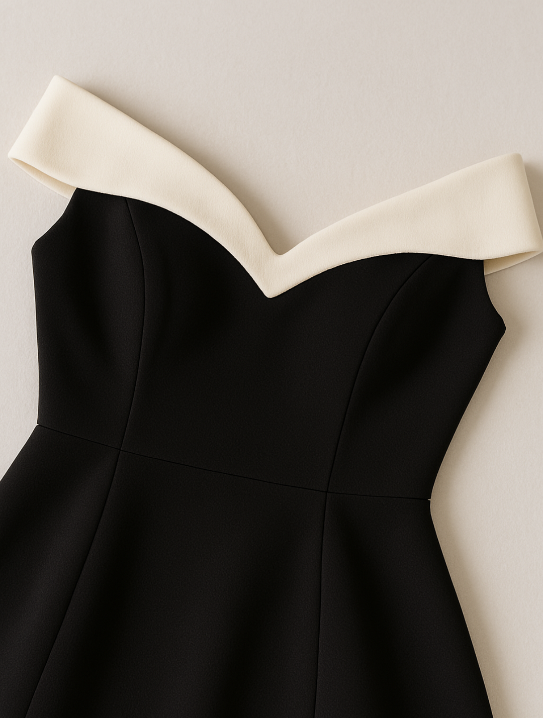 Off-Shoulder Contrast Black Mini Dress with Sweetheart Neckline