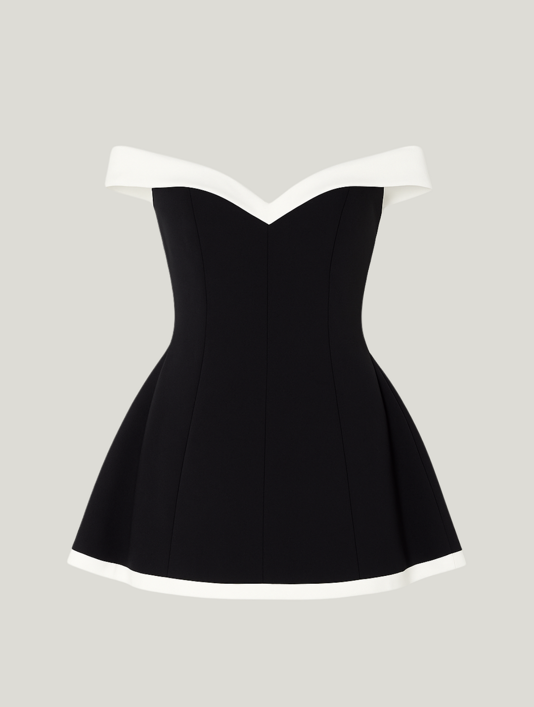 Off-Shoulder Contrast Black Mini Dress with Sweetheart Neckline