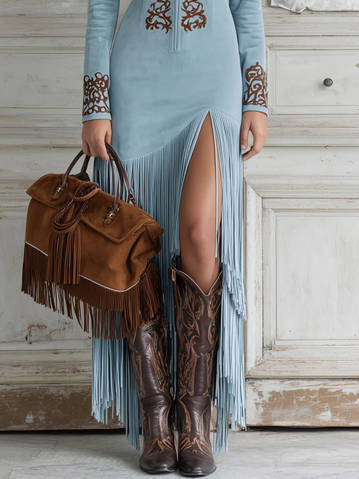 Petra Long Sleeve Fringe Maxi Dress