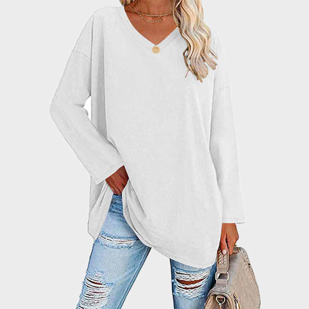 Mireva Loose V Neck Long Sleeve Top