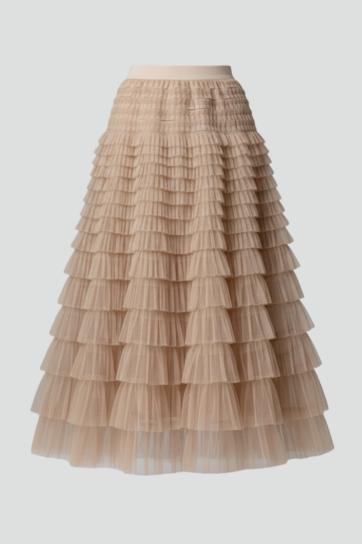 Daisy Layered Tulle Midi Skirt with Elastic Waist