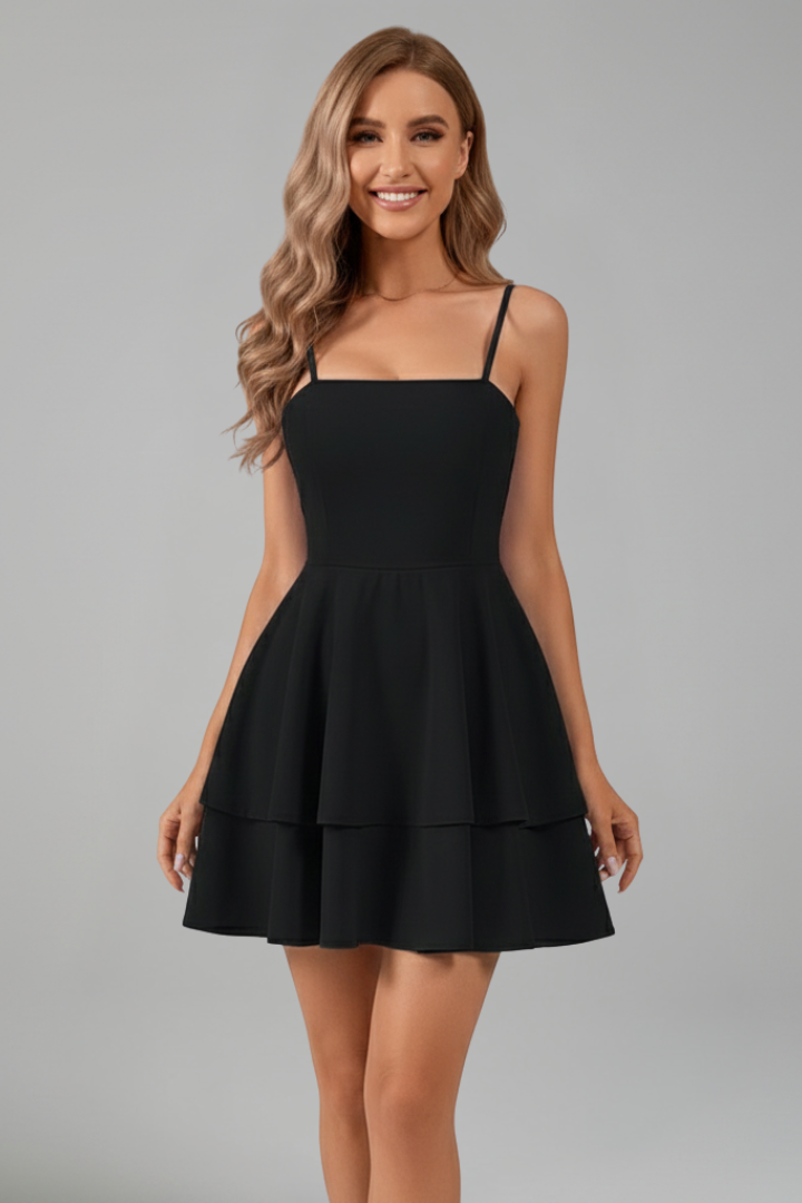 Ella Spaghetti Strap Flared Skirt Mini Dress