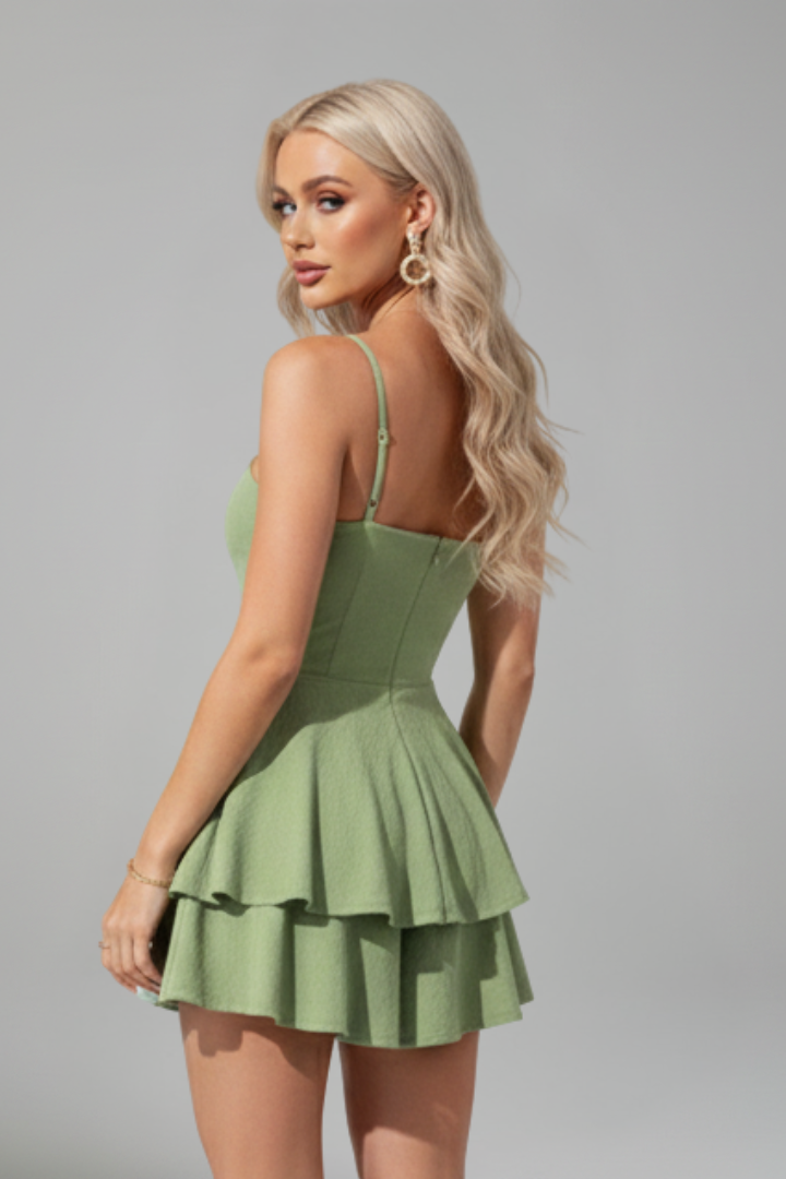 Ella Spaghetti Strap Flared Skirt Mini Dress