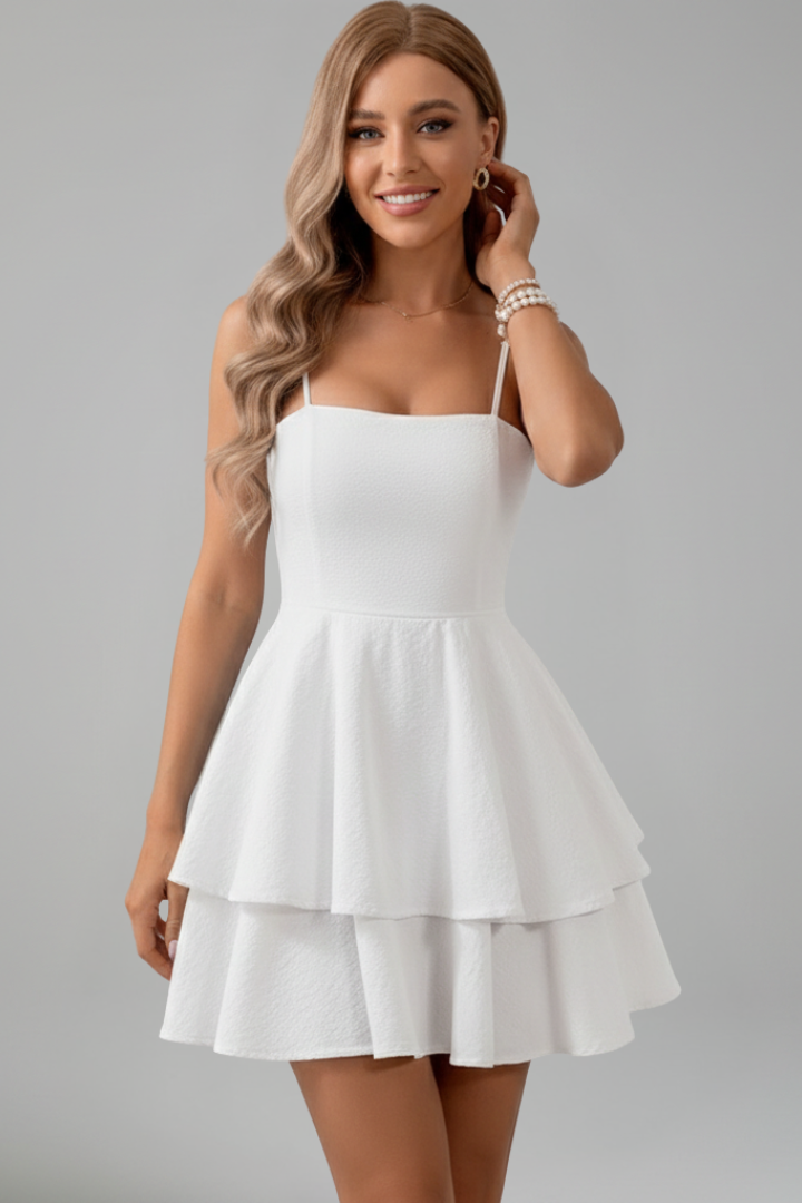 Ella Spaghetti Strap Flared Skirt Mini Dress