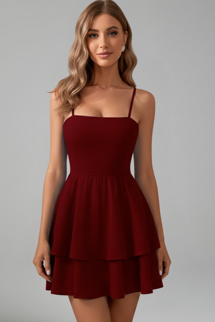 Ella Spaghetti Strap Flared Skirt Mini Dress