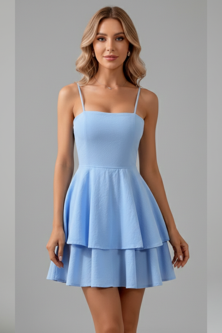 Ella Spaghetti Strap Flared Skirt Mini Dress