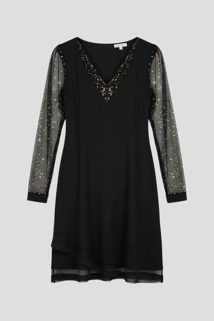 Lucy Sequin Sleeve V-Neck Cocktail Dress