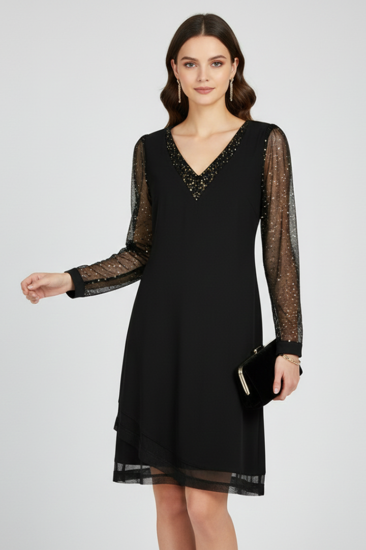 Lucy Sequin Sleeve V-Neck Cocktail Dress