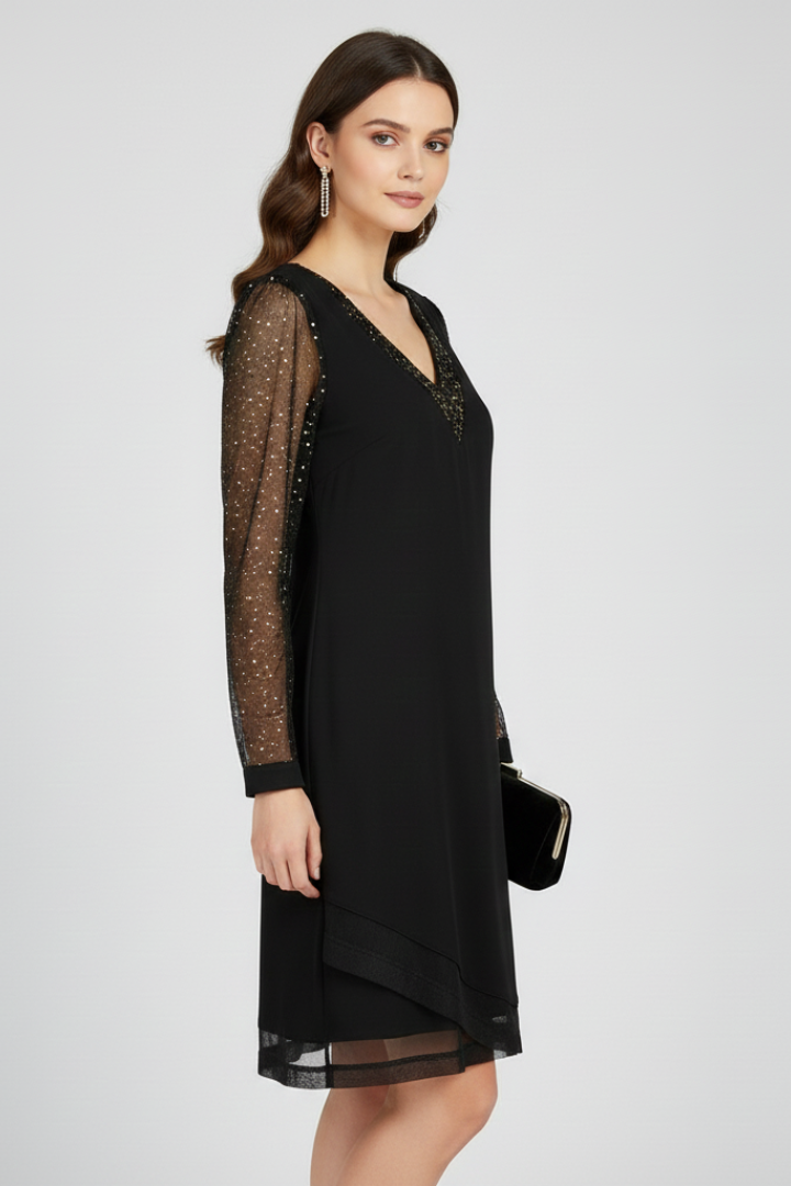 Lucy Sequin Sleeve V-Neck Cocktail Dress
