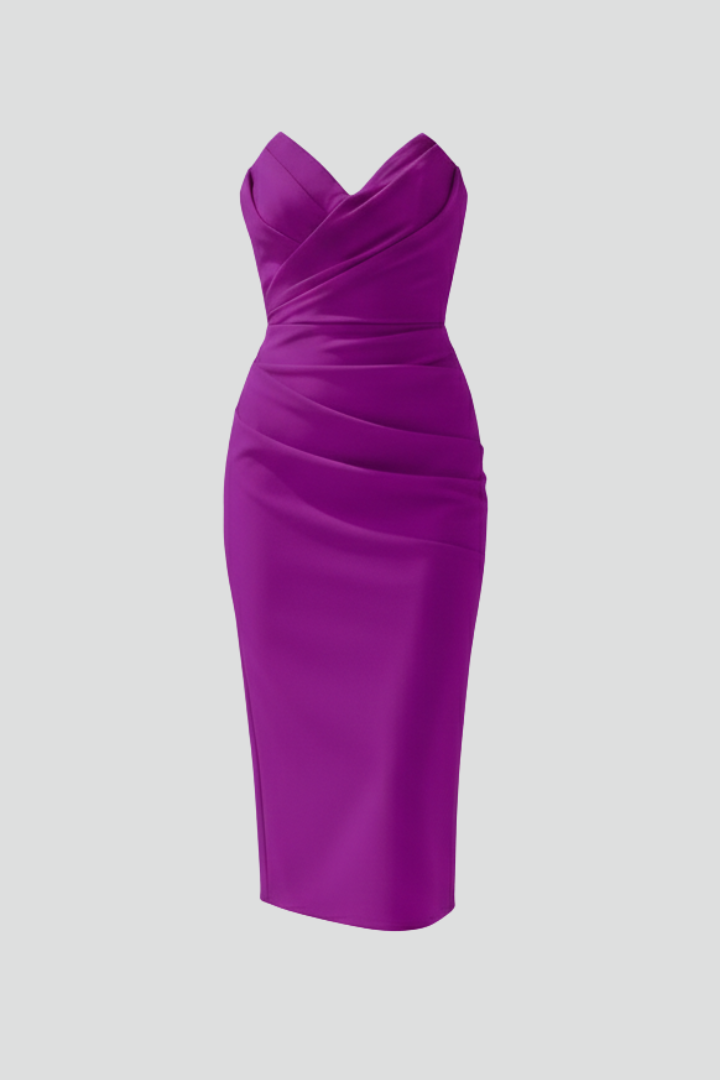 Eleanor Strapless Ruched Skirt Midi Dress