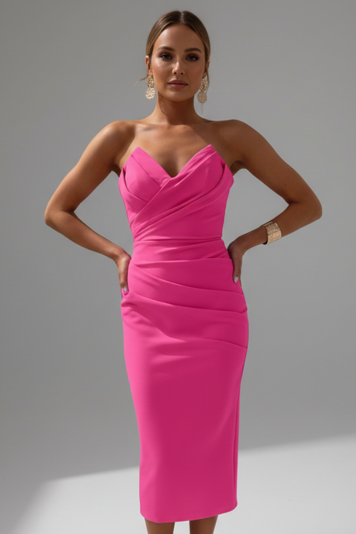 Eleanor Strapless Ruched Skirt Midi Dress