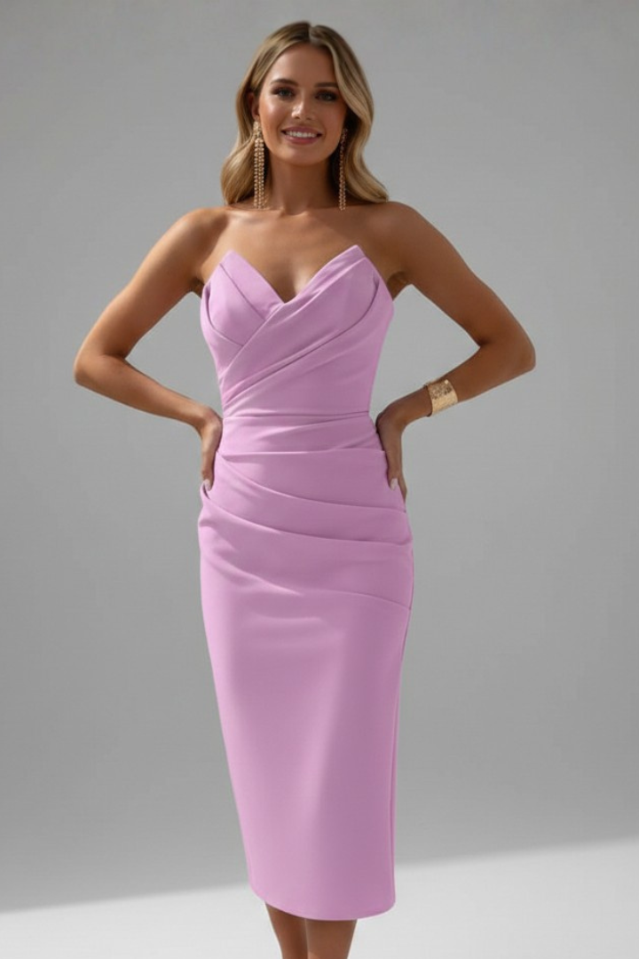 Eleanor Strapless Ruched Skirt Midi Dress